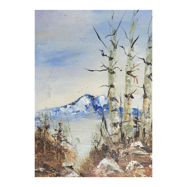 Small Impressionist Mountain & Aspens Landscape Painting For Sale