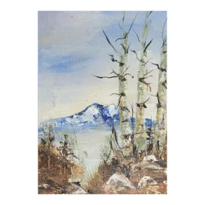 Small Impressionist Mountain & Aspens Landscape Painting