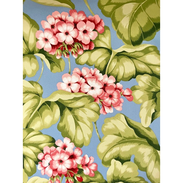 2010s Discontinued Bloomcraft Floral Screen Print Fabric — 4 Yards in Sky Blue & Pink Geranium Pattern For Sale - Image 5 of 9
