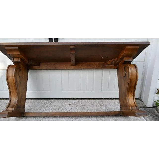 Ethan Allen Teak Table Vintage Wayfarer Console Wood Empire Trestle Sofa Entry For Sale - Image 11 of 12