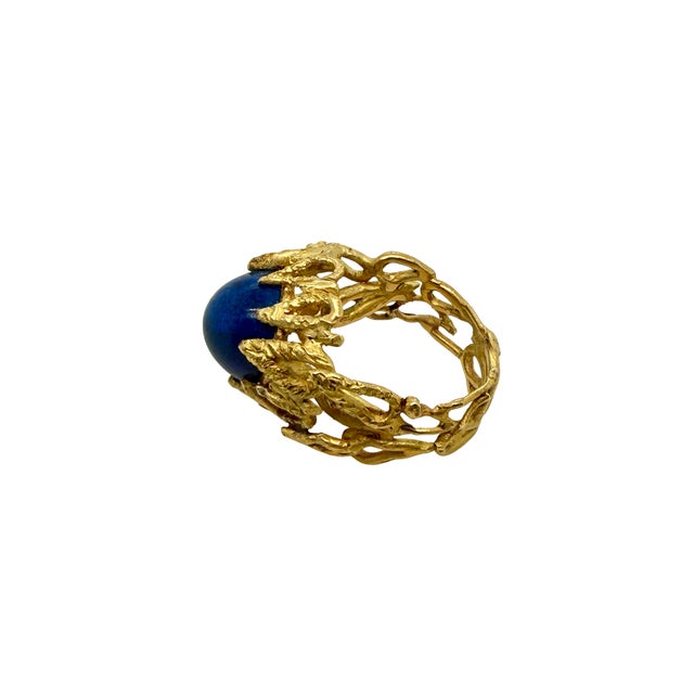 Mid‑Century 18k Gold Lapis Cabochon Ring, 1960s, Size 8 For Sale - Image 4 of 6