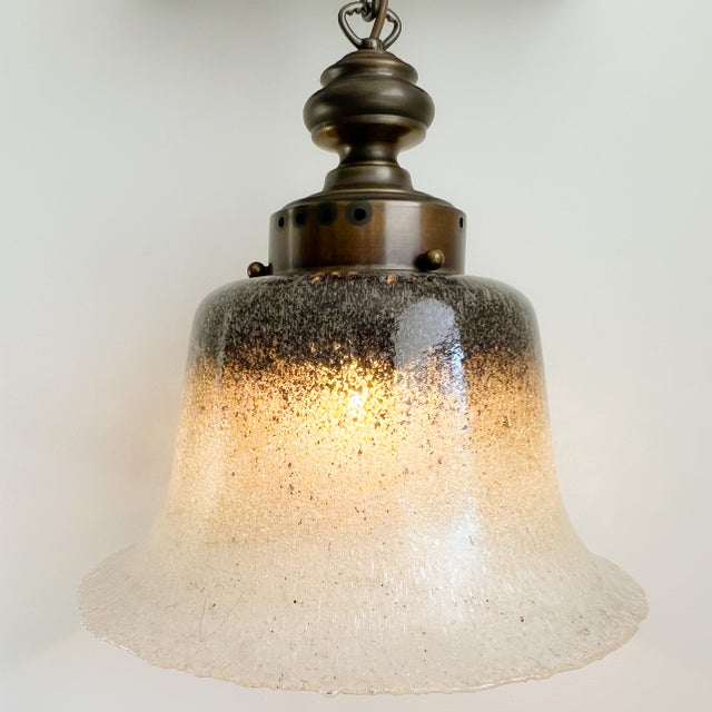 Mid-Century Modern Vintage Mushroom Pendant Lamp in Brass and Hand-Blown Glass from Peill & Putzler, Germany, 1970s For Sale - Image 3 of 11