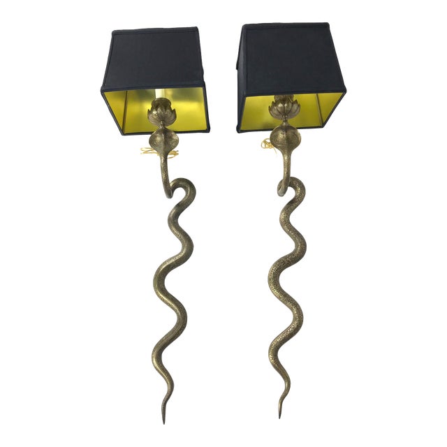 Vintage Exotic Brass Cobra Snake Wall Sconces - a Pair For Sale