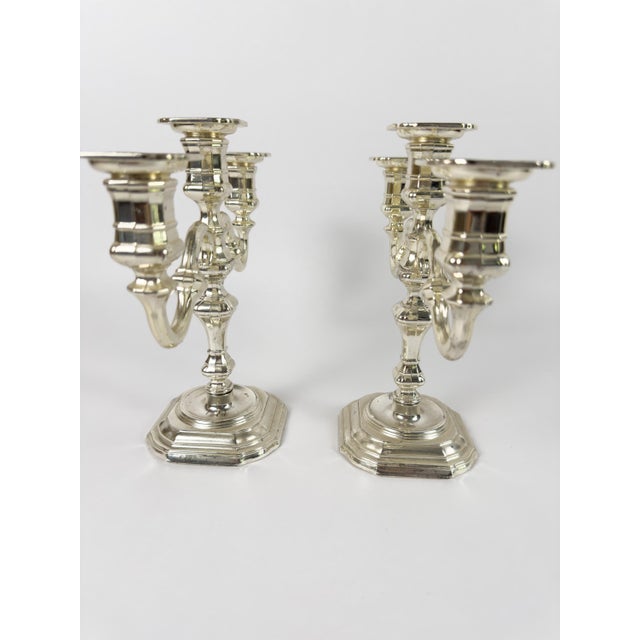 Metal Pair of Vintage BMF Silver-Plated Three-Arm Candelabra, West Germany, Circa 1960s For Sale - Image 7 of 18