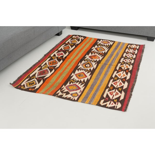 Orange Mid 20th Century Handwoven Geometric Medallion & Striped Tribal Rug For Sale - Image 8 of 10