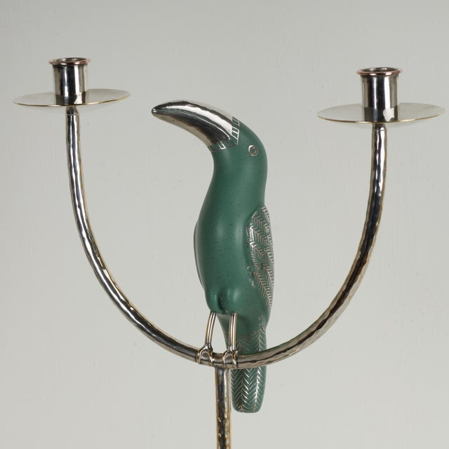 Vintage Silver Plate Candelabra With Toucan by Emilia Castillo For Sale In West Palm - Image 6 of 9