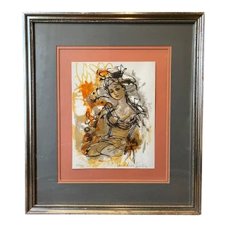 1960s Mid-Century Modern Seated Female Abstract Lithograph by Madeline Sallier – Signed & Numbered For Sale