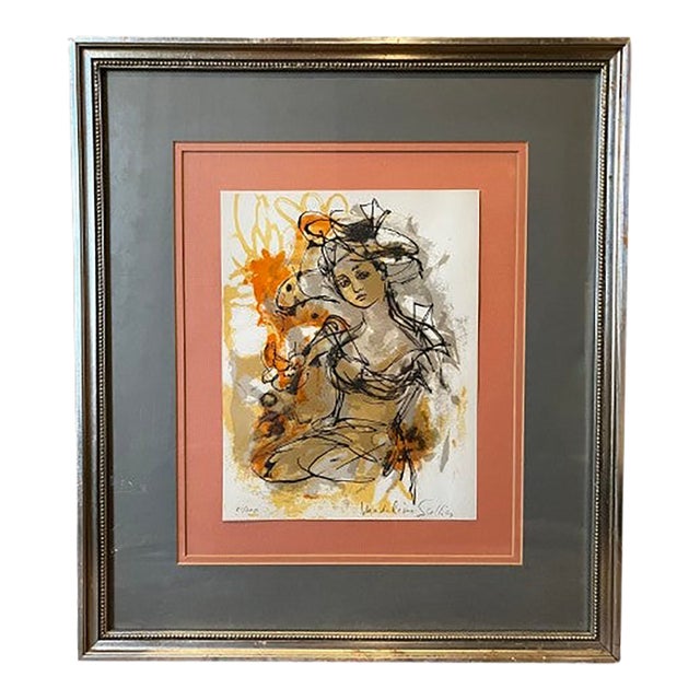 1960s Mid-Century Modern Seated Female Abstract Lithograph by Madeline Sallier – Signed & Numbered For Sale