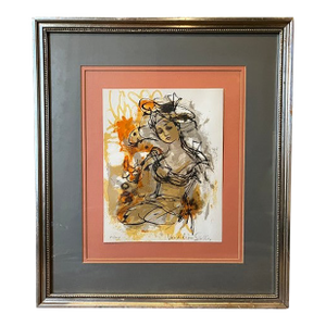 1960s Mid-Century Modern Seated Female Abstract Lithograph by Madeline Sallier – Signed & Numbered