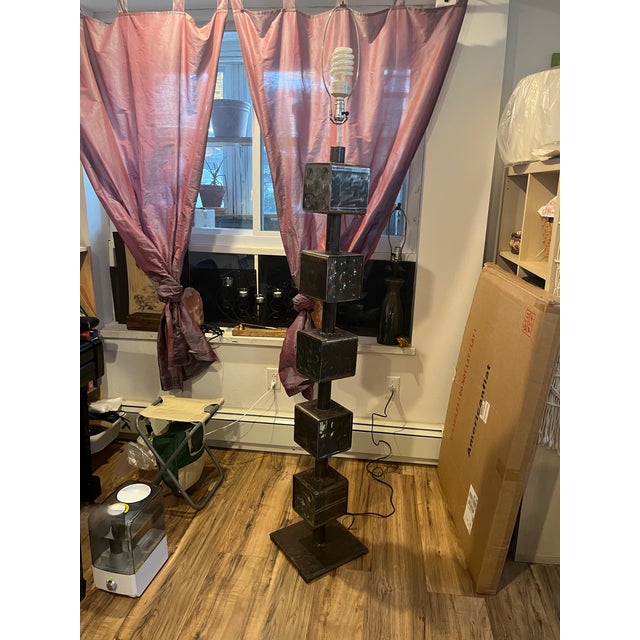 Signed Industrial and brutalist combination of art glass and sculpture with 10 panels of Magiscope, super tal floor lamp,...