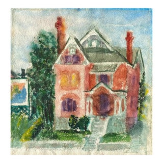 1950s Mid Century Street Scene Painting For Sale