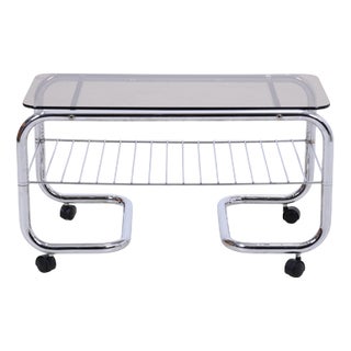 Mid-Century Serving Trolley with Chrome Frame and Glass Top, 1970s For Sale