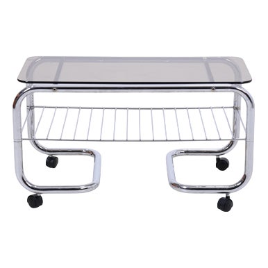 Mid-Century Serving Trolley with Chrome Frame and Glass Top, 1970s For Sale