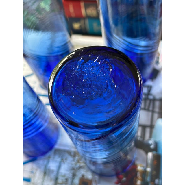 Vintage Hand-Blown Cobalt Blue Swirl Highball Glasses – Set of 4 For Sale - Image 10 of 10
