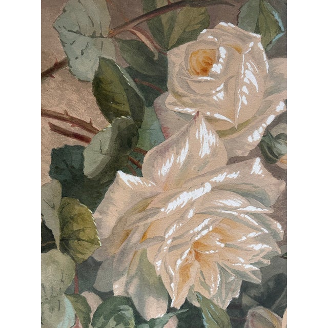 Victorian Antique 1848 Still Life Floral Roses Watercolor Painting Signed For Sale - Image 3 of 12