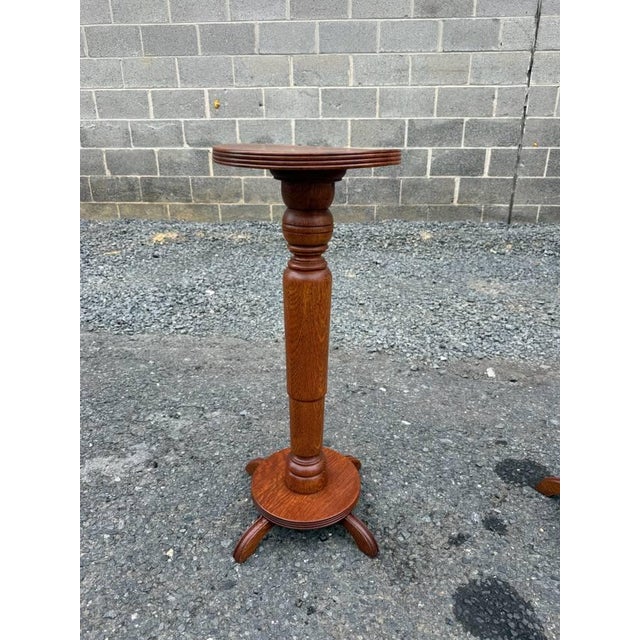 Early 20th Century Pair of Antique Quarter-Sawn Pedestal / Plant Stands For Sale - Image 5 of 17