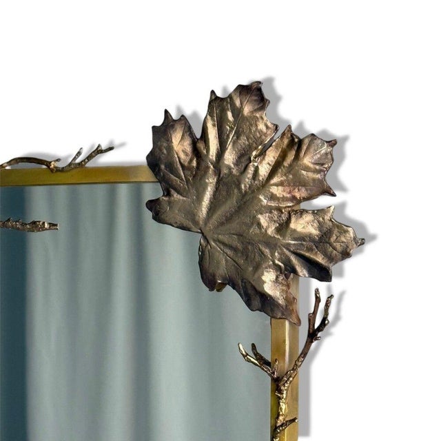 Modern Trapezoidal Bronze Wall Mirror, Branch and Leaf Motif, France, 21st C. For Sale In New York - Image 6 of 8