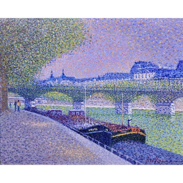 Slate Gray Jean Vollet – Pont Des Arts, Paris – French Pointillist Oil Painting For Sale - Image 8 of 13