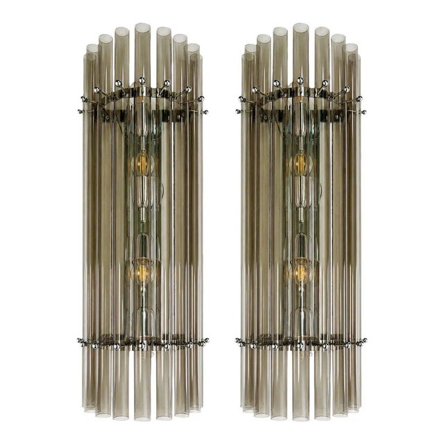 Brown Smoked-Fumé Glass Pipe Wall Sconces by Simoeng, Set of 2 For Sale - Image 8 of 8