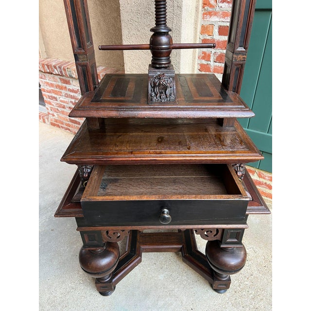 Antique English Book Press Table Renaissance Carved Oak Ebonized Cabinet C1880 For Sale - Image 9 of 18