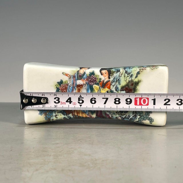 Ceramic Vintage Famille Rose Porcelain Pillow / Wrist Rest – Ladies & Floral Motif, Qianlong Mark For Sale - Image 7 of 9