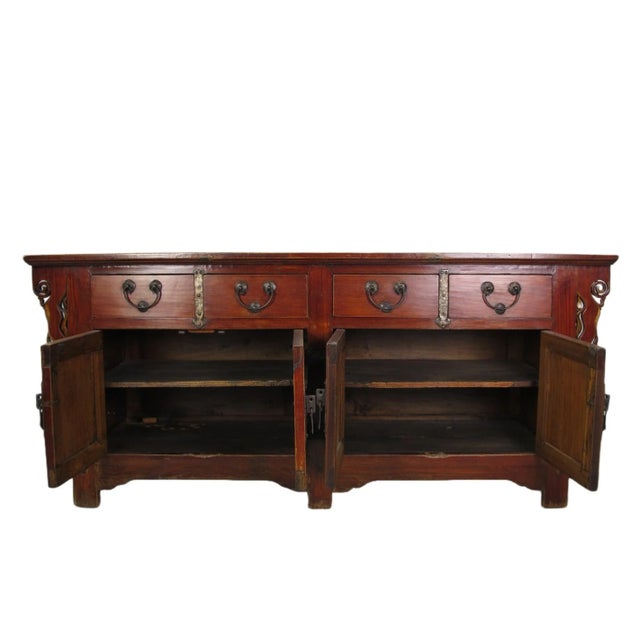 Deep Reddish Brown Antique Chinese Sideboard Buffet Cabinet For Sale - Image 11 of 12