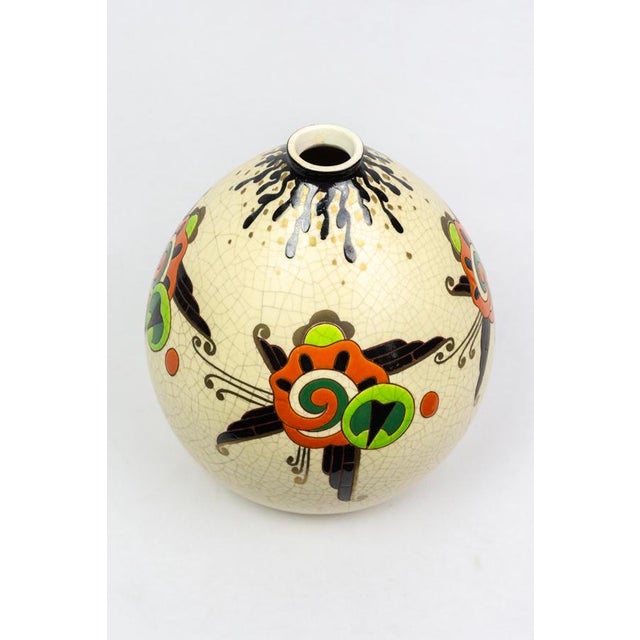 Art Deco Vase in Crackle-Glazed Ceramic with J. Martinache Decoration from Orchies Factory, France, 1930s For Sale - Image 10 of 16