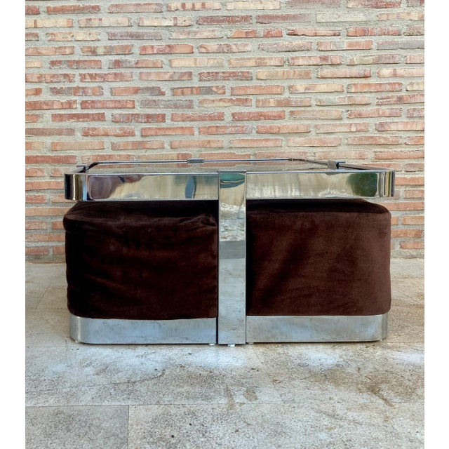 Mid 20th Century Square Smoked Glass and Steel Coffee or Side Table with Four Nesting Stools, 197 For Sale - Image 17 of 18
