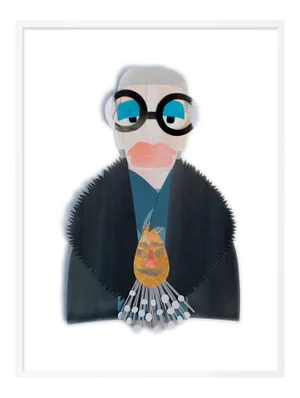 Iris with Navy Fur Coat by Melvin G in White Framed Paper, Medium Art Print