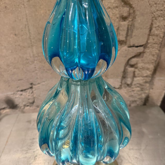 Mid-Century Modern Blue Murano Glass Table Lamps Designed by Segues For Sale In San Diego - Image 6 of 12
