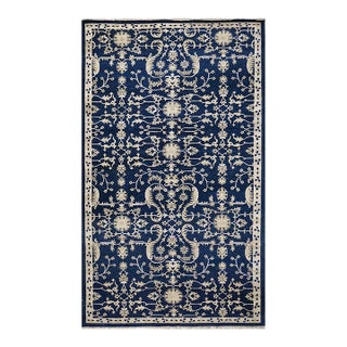 Afghan Sultanabad Wool 6x10 Navy Blue & Ivory Handmade Area Rug #1144038 For Sale