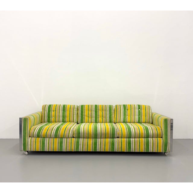 Vintage Postmodern Aluminum Frame Striped Sofa For Sale In West Palm - Image 6 of 7