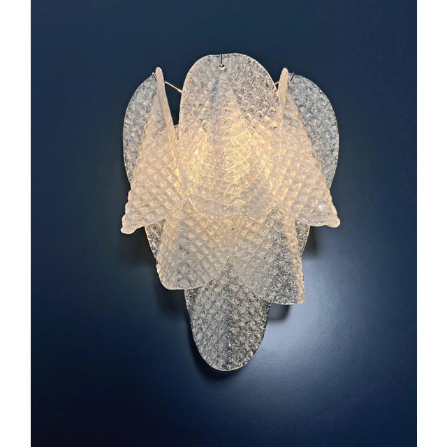 Murano Murano Style Italian 12 “swallow” Clear Grit Glass Sconces - a Pair For Sale - Image 4 of 5