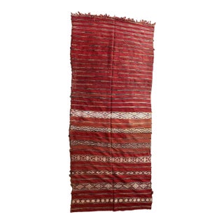 1980s Authentic Red Flatweave Rug With Geometric Patterns - 12.7 X 5.51 Ft For Sale