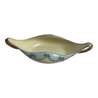 Antique T & v Limoges France Canoe-Shape Handle Bowl 10"x 5" Floral Hand Painted For Sale