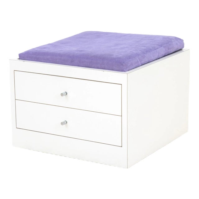 Contemporary Purple and White Storage Ottoman For Sale