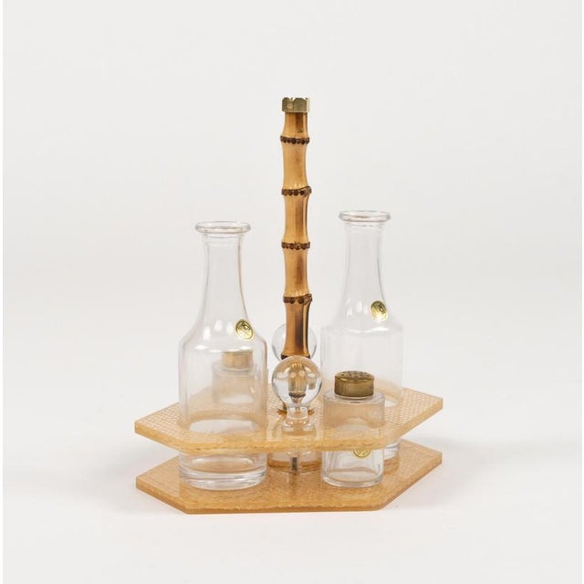 Condiment Set in Acrylic Glass, Wicker and Brass in the style of Christian Dior, Italy, 1970s, Set of 5 For Sale - Image 14 of 15