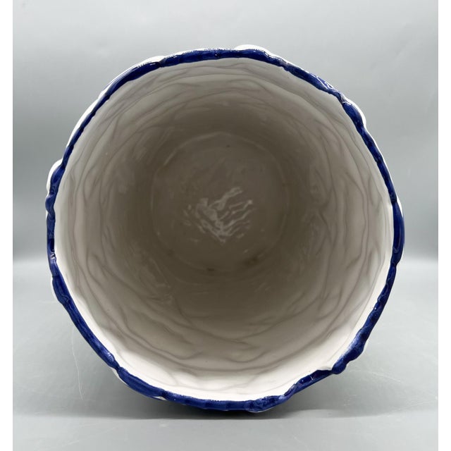 Blue Vintage Portuguese Hand-Painted Floral Ceramic Umbrella Stand – Mediterranean / Traditional For Sale - Image 8 of 13