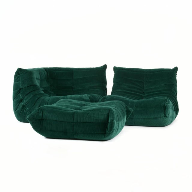 Vintage Ligne Roset Togo 3-Piece Lounge in Emerald Corduroy - Restored For Sale - Image 9 of 18