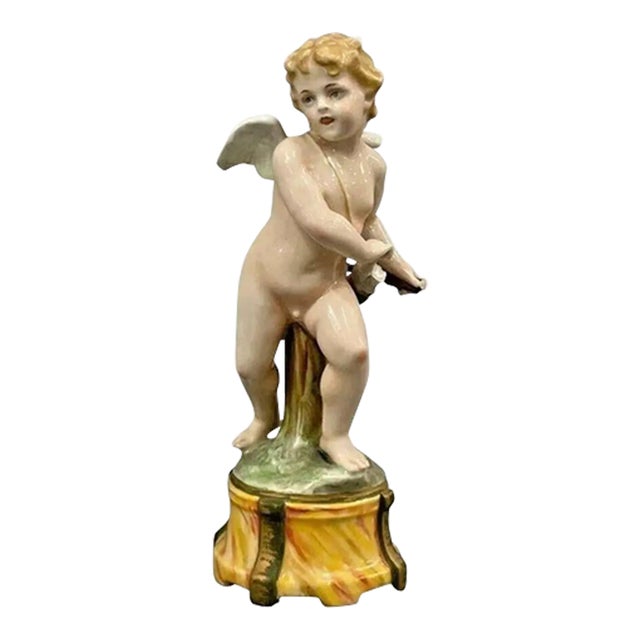 1890s Ginori Capodimonte Porcelain Cupid Figurine Italy Titled "Armed Love" For Sale