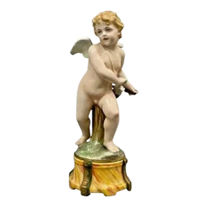 1890s Ginori Capodimonte Porcelain Cupid Figurine Italy Titled "Armed Love"