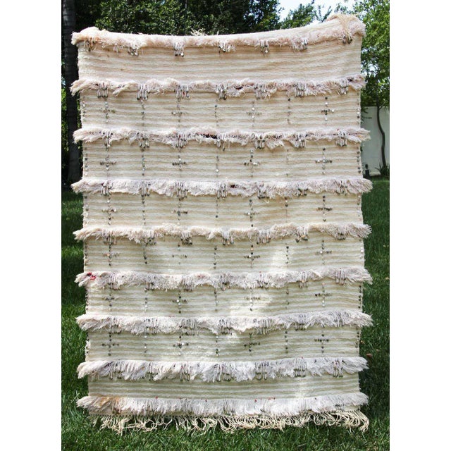 Mid 20th Century Tribal Moroccan Handcrafted Wedding Blanket Throw with Sequins 8 For Sale - Image 5 of 13