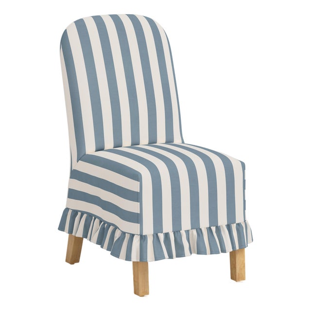 Aria Ruffle Slipcover Dining Chair in Blue Canopy Stripe For Sale
