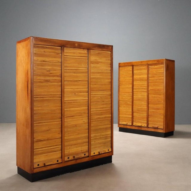 Brown Vintage Rolling Shutter Cabinet in Walnut Veneer, Italy, 1950s For Sale - Image 8 of 8