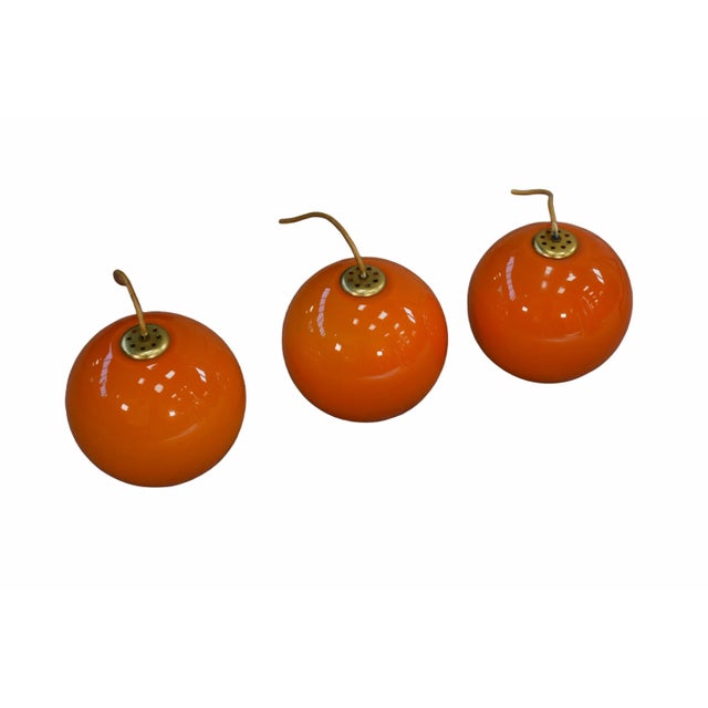 Vintage Ball Pendant Lights in Orange Opaline, 1970s, Set of 9 For Sale - Image 7 of 10