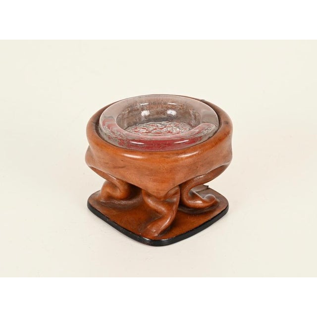 Sculptural Curved Leather and Crystal Ashtray by Jacques Adnet, Italy, 1950s For Sale - Image 4 of 13