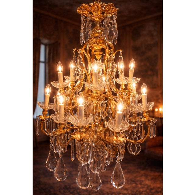 Mid 20th Century French Louis XVI Gold Bronze Chandelier For Sale - Image 14 of 17