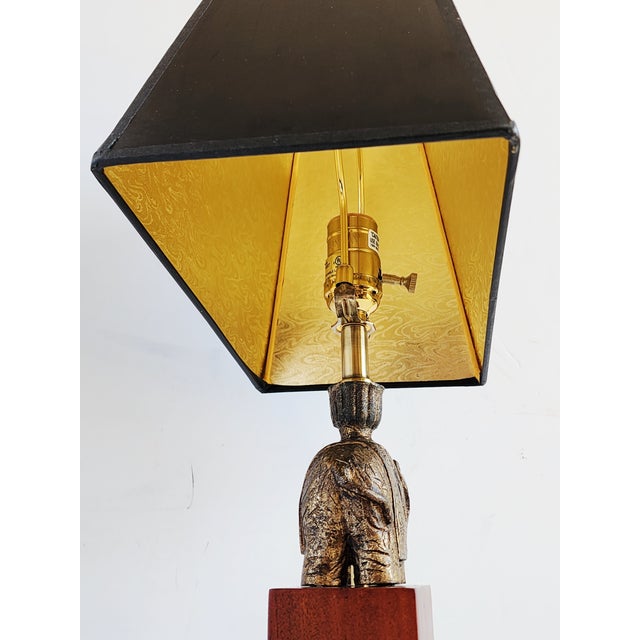 Brick Red Vintage Bombay Company Elephant Motif Gilded Table Lamp For Sale - Image 8 of 13