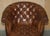 Hand-Dyed Brown Leather Chesterfield Club Tub Barrel Armchair with Brass Castors For Sale - Image 4 of 18