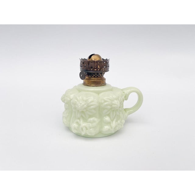 Antique Uranium Glass Floral Miniature Lamp, 1900s For Sale - Image 3 of 7